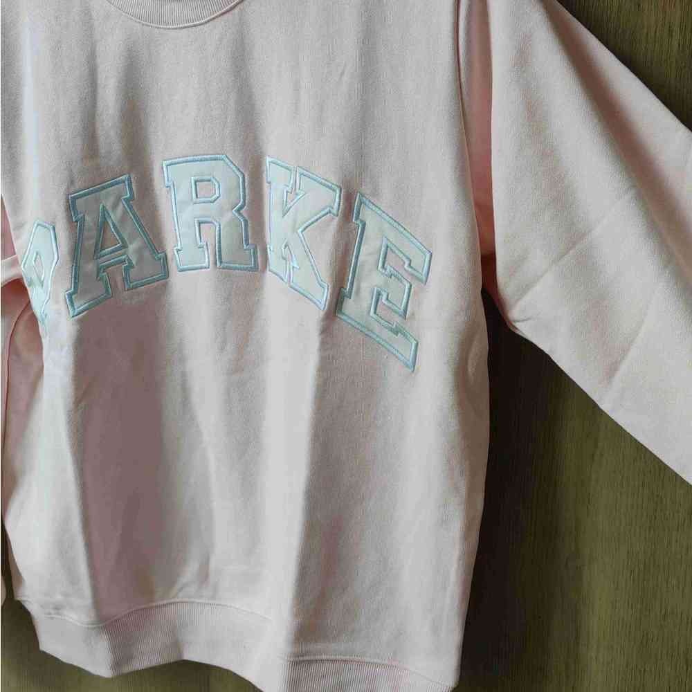 Parke Pink PARKE Logo Sweatshirt Mock Neck Preppy Oversized Cozy Pullover - Picture 6 of 7